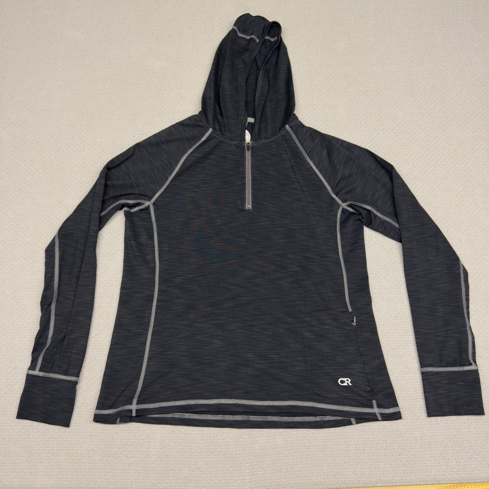 Club Ride Hoodie Womens Medium Gray Heathered 1/4 Zip Cycling Thumbholes